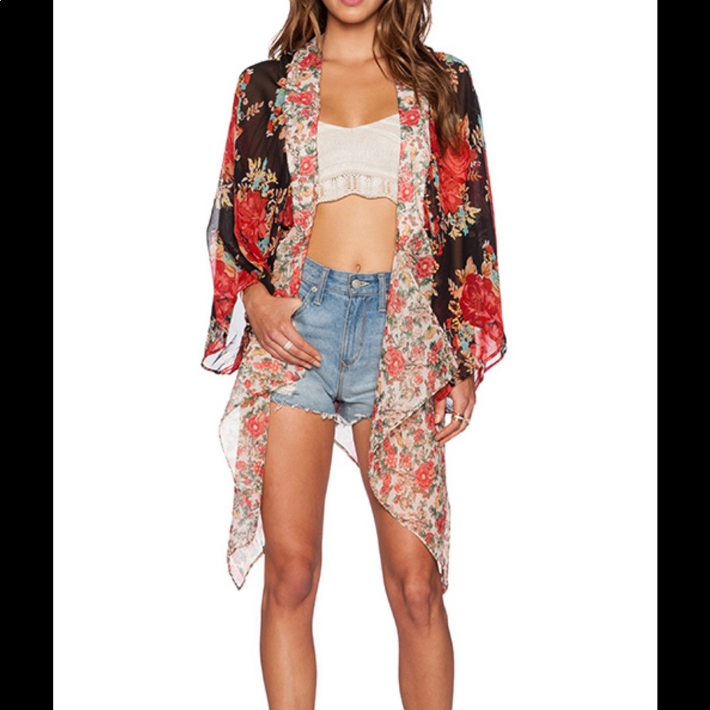 Band of Gypsies Bohemian Kimono Red Floral XS/S!
